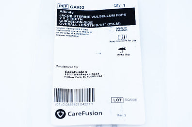 Carefusion GA952 Jacob Uterine Vulsellum Forceps 2x2 Teeth, Length 8-1/4inch